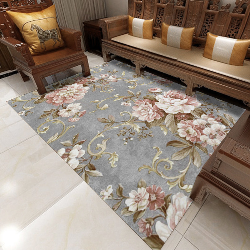 Chinese Flower Indoor Rug Multi-Colored Polypropylene Carpet Washable Anti-Slip Backing Pet-Friendly Rug for Home Grey Clearhalo 'Area Rug' 'Rug' 2256905