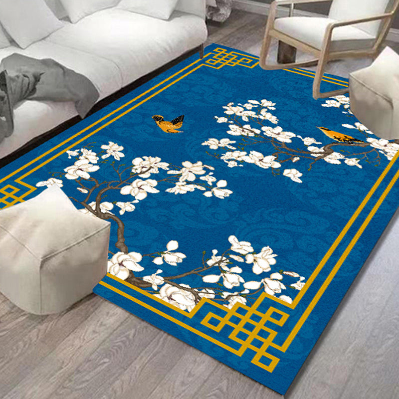 Chinese Flower Indoor Rug Multi-Colored Polypropylene Carpet Washable Anti-Slip Backing Pet-Friendly Rug for Home Royal Blue Clearhalo 'Area Rug' 'Rug' 2256910