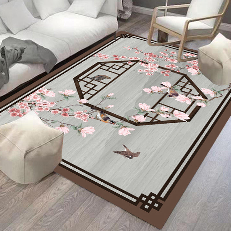 Chinese Flower Indoor Rug Multi-Colored Polypropylene Carpet Washable Anti-Slip Backing Pet-Friendly Rug for Home Pink Clearhalo 'Area Rug' 'Rug' 2256914