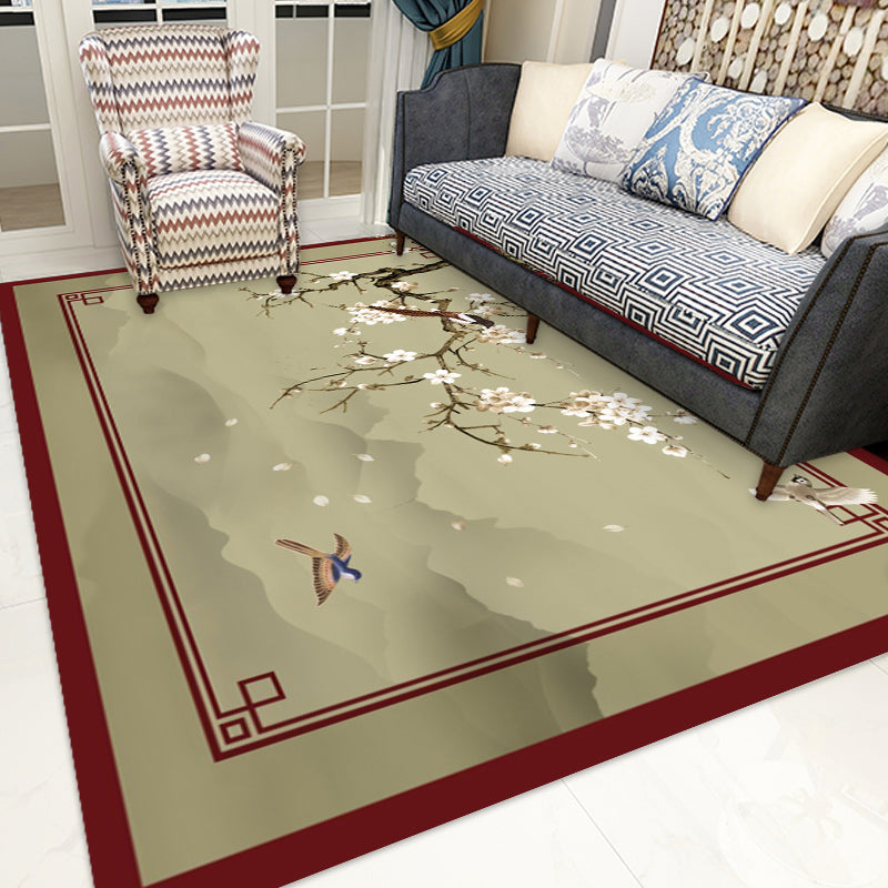 Chinese Flower Indoor Rug Multi-Colored Polypropylene Carpet Washable Anti-Slip Backing Pet-Friendly Rug for Home Khaki Clearhalo 'Area Rug' 'Rug' 2256915