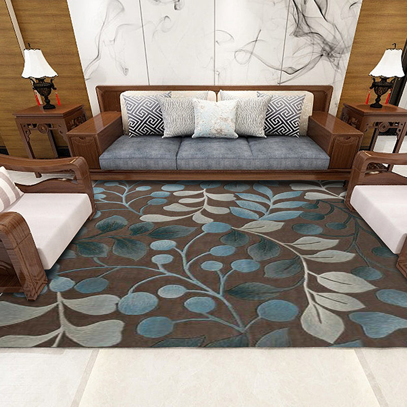 Chinese Flower Indoor Rug Multi-Colored Polypropylene Carpet Washable Anti-Slip Backing Pet-Friendly Rug for Home Brown Clearhalo 'Area Rug' 'Rug' 2256916