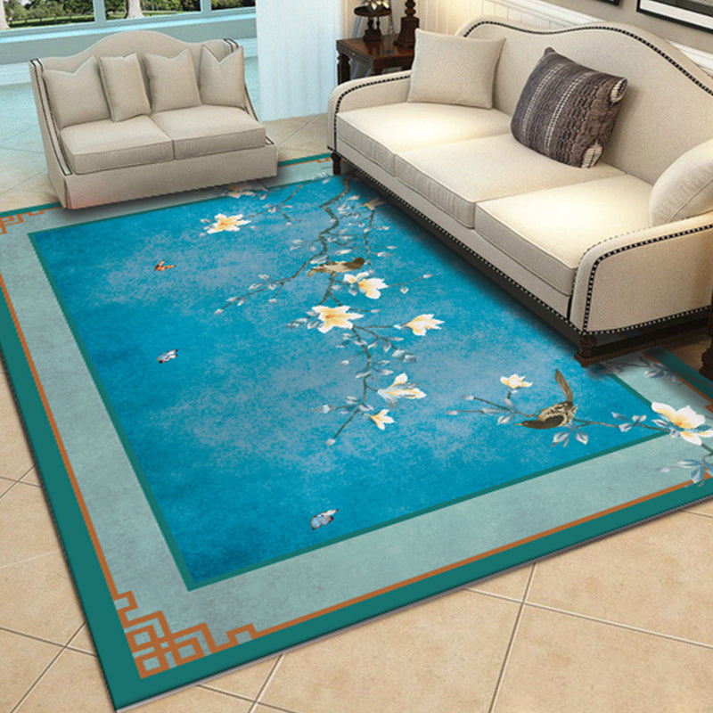 Chinese Flower Indoor Rug Multi-Colored Polypropylene Carpet Washable Anti-Slip Backing Pet-Friendly Rug for Home Sky Blue Clearhalo 'Area Rug' 'Rug' 2256918