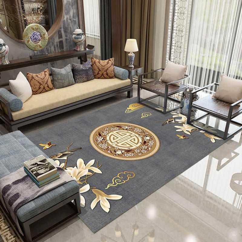 Asian Decoration Rug Multi-Color Floral Carpet Polypropylene Washable Stain Resistant Non-Slip Backing Rug Grey Clearhalo 'Area Rug' 'Rug' 2256940
