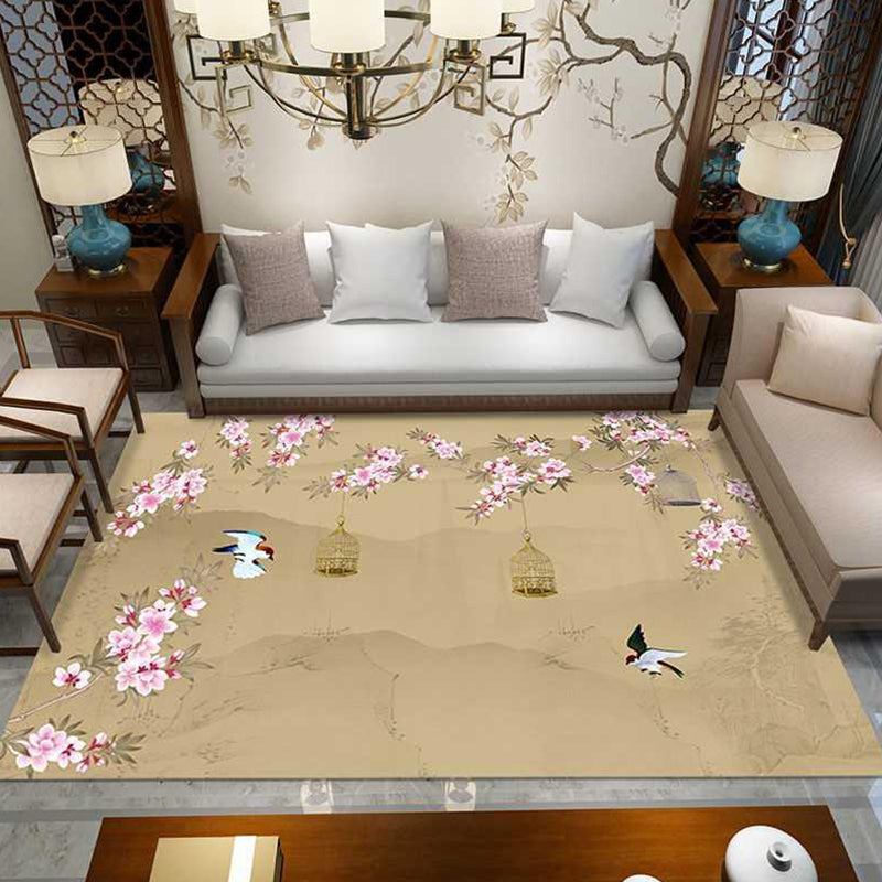 Asian Decoration Rug Multi-Color Floral Carpet Polypropylene Washable Stain Resistant Non-Slip Backing Rug Beige Clearhalo 'Area Rug' 'Rug' 2256943