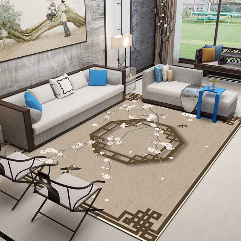 Asian Decoration Rug Multi-Color Floral Carpet Polypropylene Washable Stain Resistant Non-Slip Backing Rug Brown Clearhalo 'Area Rug' 'Rug' 2256945