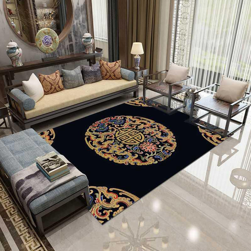 Asian Decoration Rug Multi-Color Floral Carpet Polypropylene Washable Stain Resistant Non-Slip Backing Rug Black Clearhalo 'Area Rug' 'Rug' 2256949