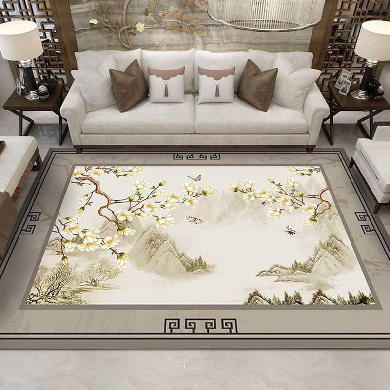Asian Decoration Rug Multi-Color Floral Carpet Polypropylene Washable Stain Resistant Non-Slip Backing Rug Beige Clearhalo 'Area Rug' 'Rug' 2256950