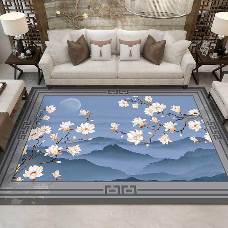 Asian Decoration Rug Multi-Color Floral Carpet Polypropylene Washable Stain Resistant Non-Slip Backing Rug Sky Blue Clearhalo 'Area Rug' 'Rug' 2256951