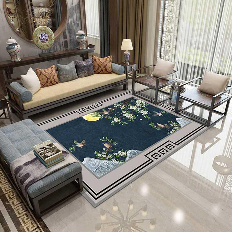 Asian Decoration Rug Multi-Color Floral Carpet Polypropylene Washable Stain Resistant Non-Slip Backing Rug Navy Clearhalo 'Area Rug' 'Rug' 2256953