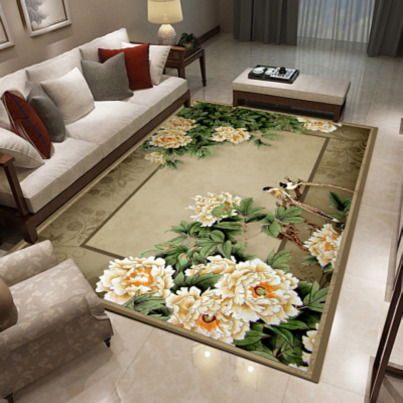Multi Colored Living Room Rug Chinoiserie Flower Rug Polypropylene Machine Washable Stain Resistant Non-Slip Backing Rug Brown Clearhalo 'Area Rug' 'Rug' 2256982