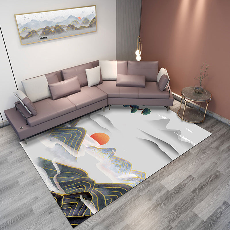 Classic Mountain Landscape Rug Multi-Color Chinese Rug Synthetics Stain Resistant Washable Non-Slip Rug for Deco Grey Clearhalo 'Area Rug' 'Rug' 2257001
