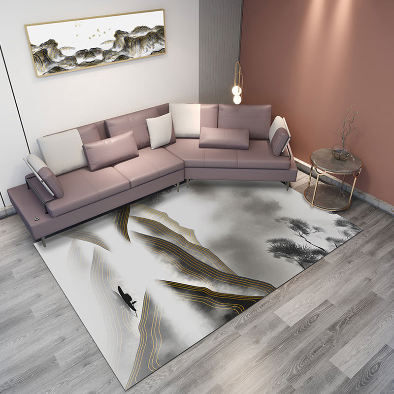 Classic Mountain Landscape Rug Multi-Color Chinese Rug Synthetics Stain Resistant Washable Non-Slip Rug for Deco Smoke Gray Clearhalo 'Area Rug' 'Rug' 2257002