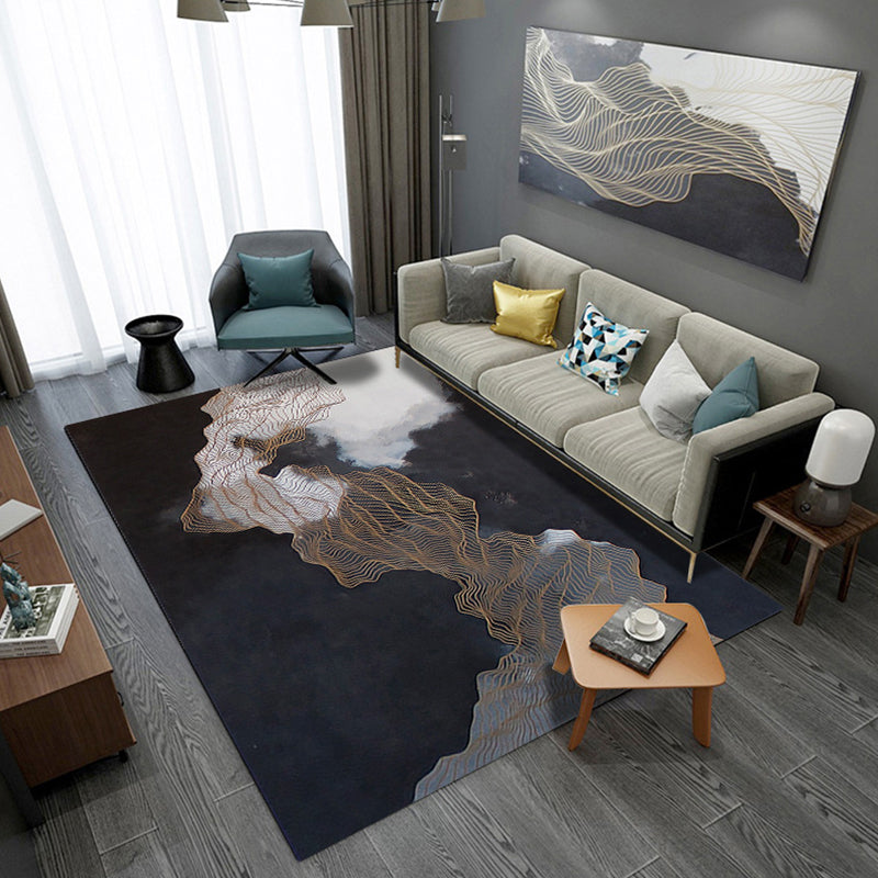 Decorative Asian Rug Multicolor Mountain Print Abstract Carpet Pet-Friendly Non-Slip Backing Rug for Room Black Clearhalo 'Area Rug' 'Rug' 2257014