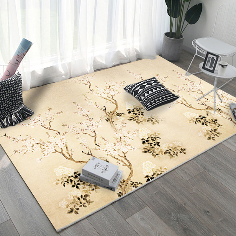 Oriental Home Rug Multi Colored Ink Painting Flower Rug Polyester Washable Non-Slip Pet-Friendly Rug Beige Clearhalo 'Area Rug' 'Rug' 2257018