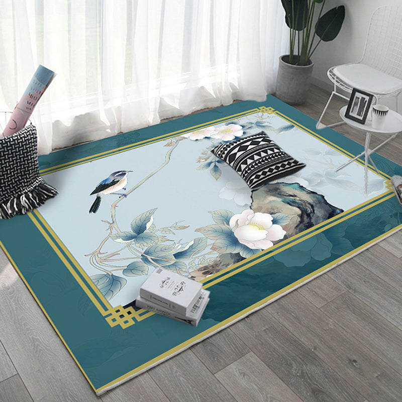 Oriental Home Rug Multi Colored Ink Painting Flower Rug Polyester Washable Non-Slip Pet-Friendly Rug Green Clearhalo 'Area Rug' 'Rug' 2257020