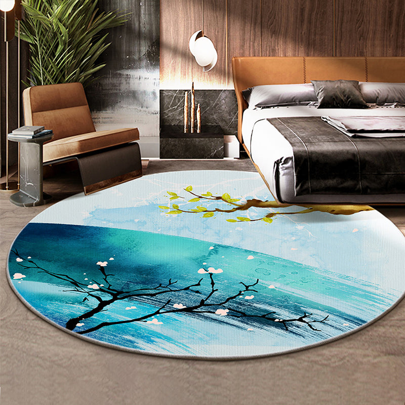 Classical Flower and Bird Rug Multicolor Chinese Rug Synthetics Anti-Slip Backing Stain Resistant Rug for Deco Blue-Green Clearhalo 'Area Rug' 'Rug' 2257179