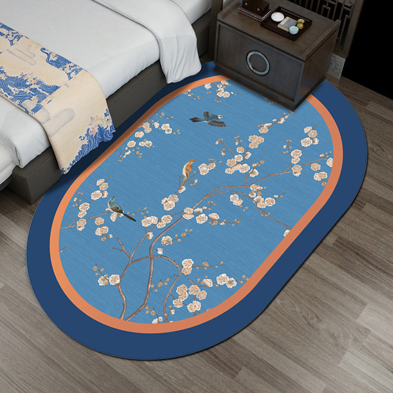 Multi-Color Chinoiserie Rug Synthetics Flower and Bird Print Rug Non-Slip Backing Pet-Friendly Rug for Bedroom Blue Clearhalo 'Area Rug' 'Rug' 2257207