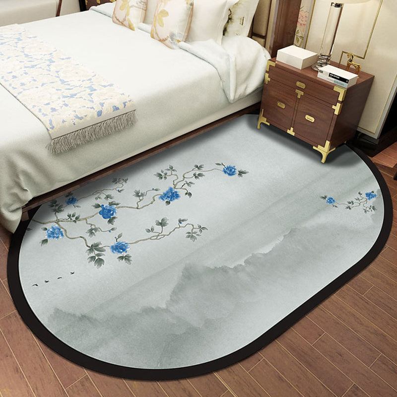 Multi-Color Chinoiserie Rug Synthetics Flower and Bird Print Rug Non-Slip Backing Pet-Friendly Rug for Bedroom Light Gray Clearhalo 'Area Rug' 'Rug' 2257212