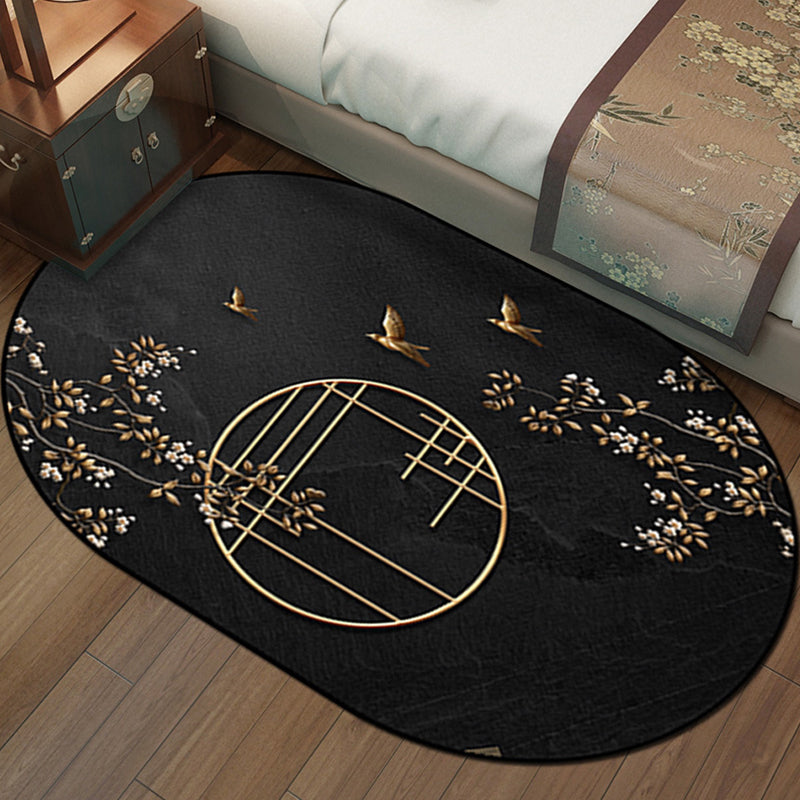 Multi-Color Chinoiserie Rug Synthetics Flower and Bird Print Rug Non-Slip Backing Pet-Friendly Rug for Bedroom Black Clearhalo 'Area Rug' 'Rug' 2257214