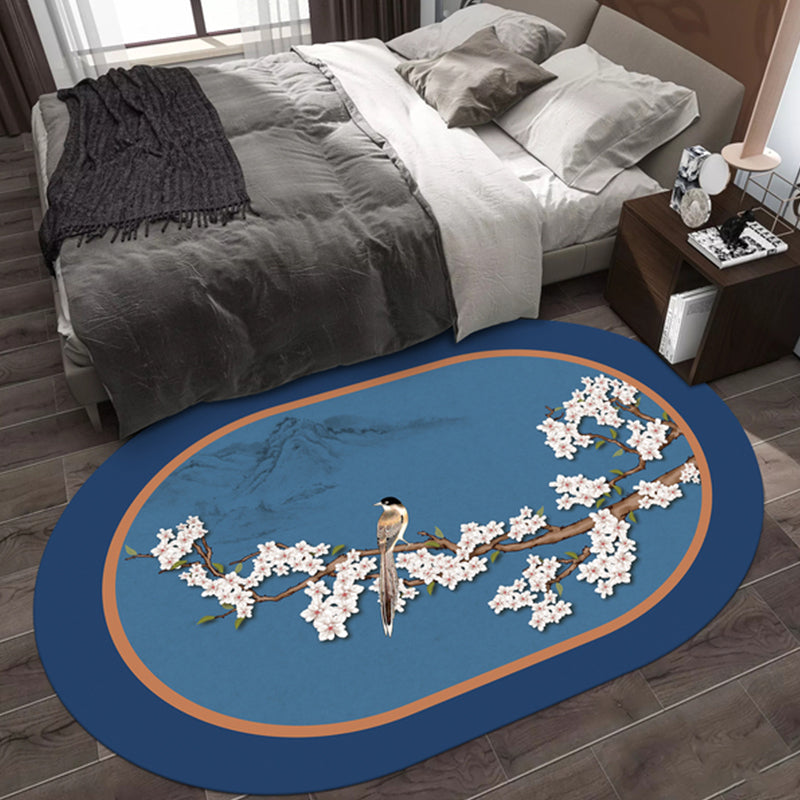Multi-Color Chinoiserie Rug Synthetics Flower and Bird Print Rug Non-Slip Backing Pet-Friendly Rug for Bedroom Lake Blue Clearhalo 'Area Rug' 'Rug' 2257215