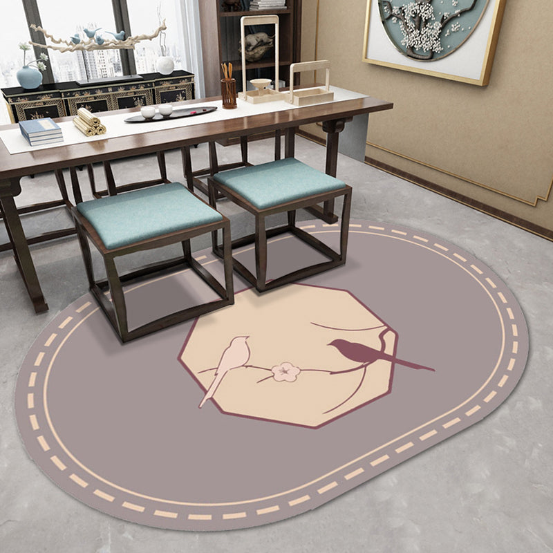 Multi-Color Chinoiserie Rug Synthetics Flower and Bird Print Rug Non-Slip Backing Pet-Friendly Rug for Bedroom Gray-Khaki Clearhalo 'Area Rug' 'Rug' 2257219