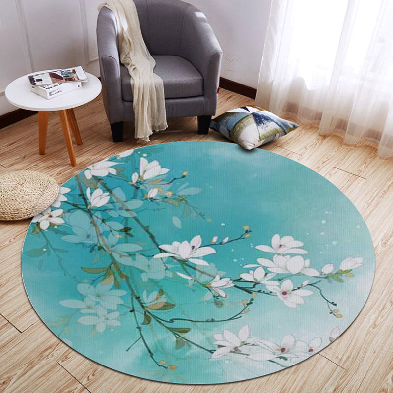 Oriental Living Room Rug Multi Color Plant Painting Rug Polyester Washable Pet-Friendly Anti-Slip Rug Blue-Green Clearhalo 'Area Rug' 'Rug' 2257222