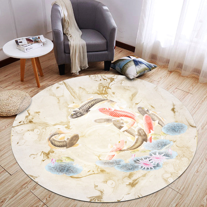 Oriental Living Room Rug Multi Color Plant Painting Rug Polyester Washable Pet-Friendly Anti-Slip Rug Light Yellow Clearhalo 'Area Rug' 'Rug' 2257228
