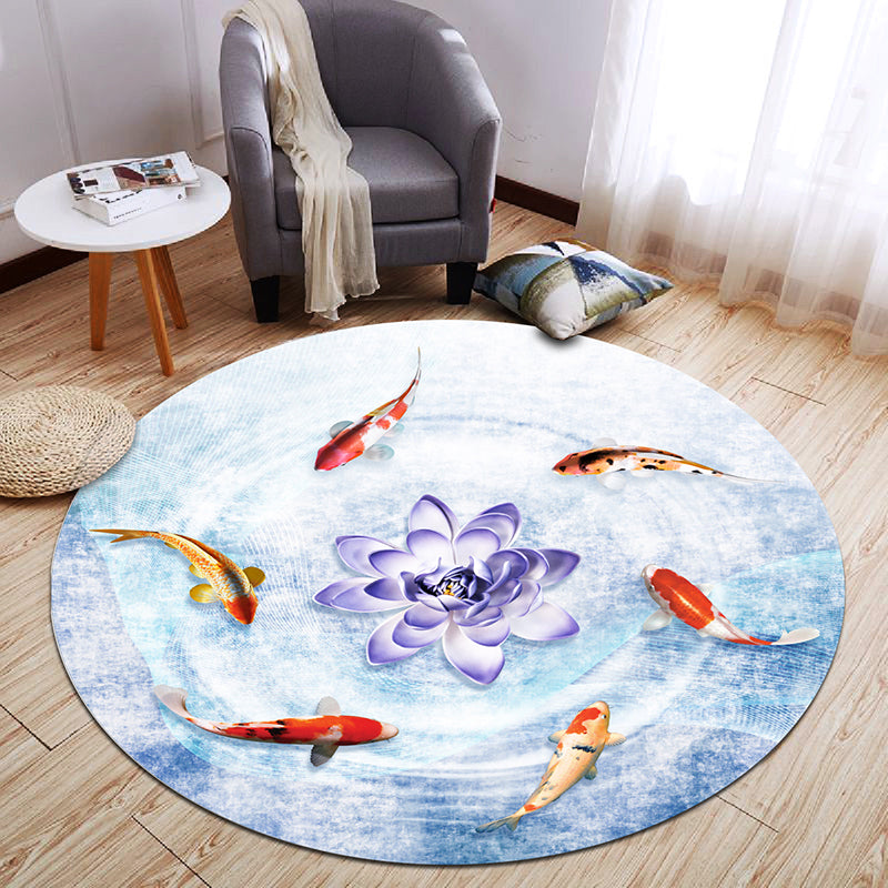 Chinese Landscape Print Rug Multicolor Polypropylene Carpet Anti-Slip Backing Stain Resistant Pet-Friendly Rug for Sitting Room Light Blue Clearhalo 'Area Rug' 'Rug' 2257245