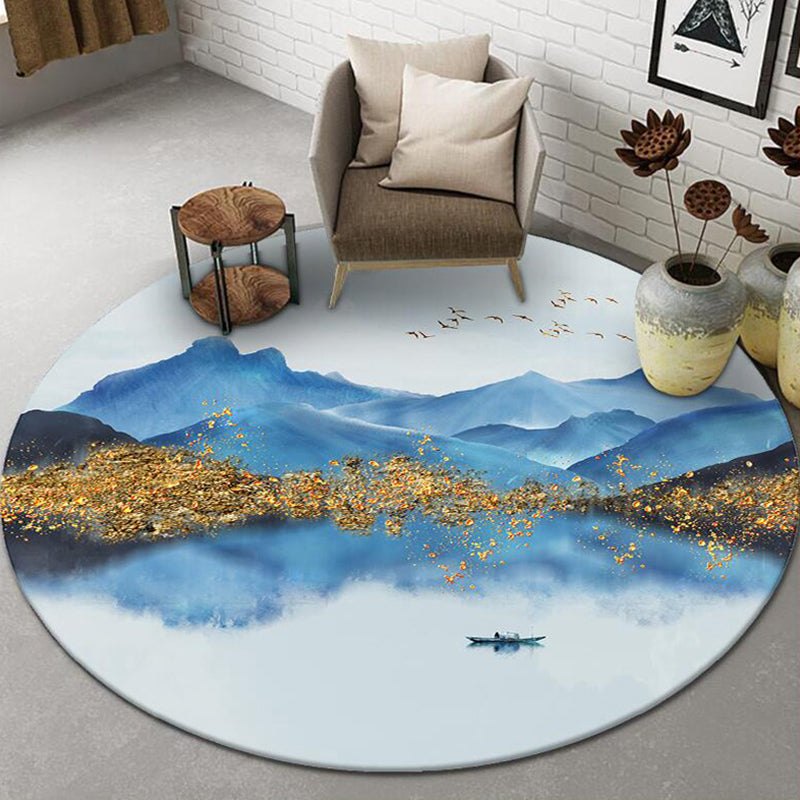 Chinese Landscape Print Rug Multicolor Polypropylene Carpet Anti-Slip Backing Stain Resistant Pet-Friendly Rug for Sitting Room Sky Blue-White Clearhalo 'Area Rug' 'Rug' 2257247