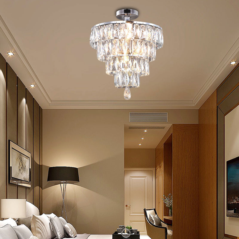Droplets Ceiling Flush Mount Modernist Crystal 5 Lights Bedroom Flush Ceiling Light in Chrome Clearhalo 'Ceiling Lights' 'Close To Ceiling Lights' 'Close to ceiling' 'Flush mount' Lighting' 225729