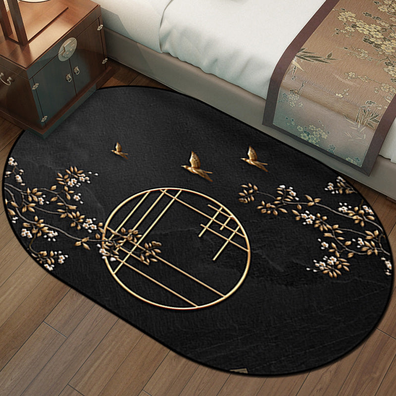 Chinese Style Bedroom Rug Multicolor Floral Carpet Synthetics Non-Slip Pet-Friendly Washable Rug Black Clearhalo 'Area Rug' 'Rug' 2257334