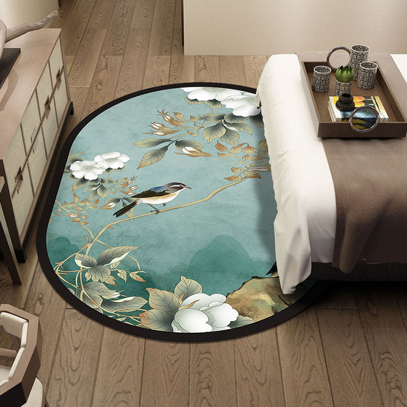Chinese Style Bedroom Rug Multicolor Floral Carpet Synthetics Non-Slip Pet-Friendly Washable Rug Peacock Green Clearhalo 'Area Rug' 'Rug' 2257343