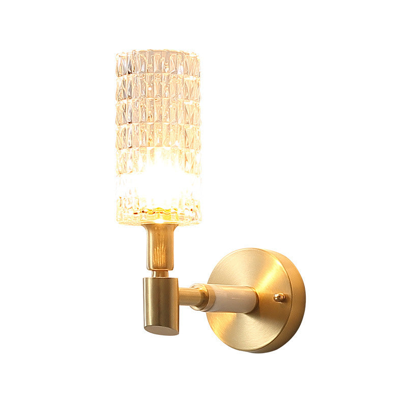 1 Light Corridor Wall Light Contemporary Style Gold Finish Sconce Lamp with Cylinder Clear Faceted Glass Shade Clearhalo 'Modern wall lights' 'Modern' 'Wall Lamps & Sconces' 'Wall Lights' Lighting' 225735
