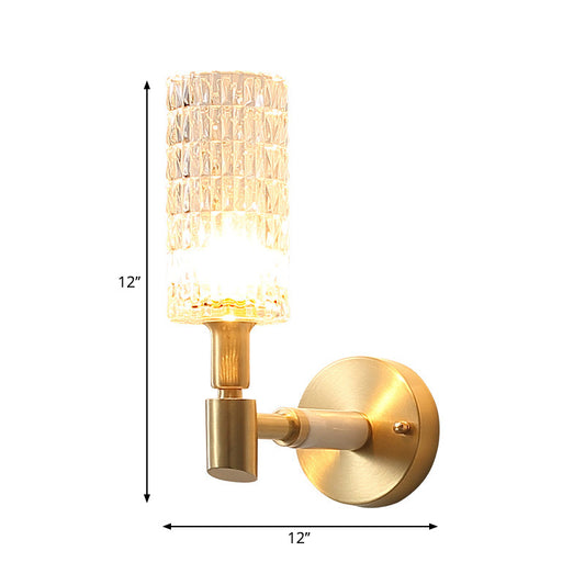 1 Light Corridor Wall Light Contemporary Style Gold Finish Sconce Lamp with Cylinder Clear Faceted Glass Shade Clearhalo 'Modern wall lights' 'Modern' 'Wall Lamps & Sconces' 'Wall Lights' Lighting' 225736