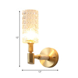1 Light Corridor Wall Light Contemporary Style Gold Finish Sconce Lamp with Cylinder Clear Faceted Glass Shade Clearhalo 'Modern wall lights' 'Modern' 'Wall Lamps & Sconces' 'Wall Lights' Lighting' 225736