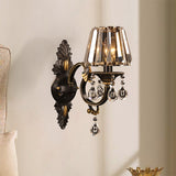 Conic Wall Sconce Fixture Contemporary Clear Crystal 1 Bulb Black/Brass Finish Wall Lighting for Corridor