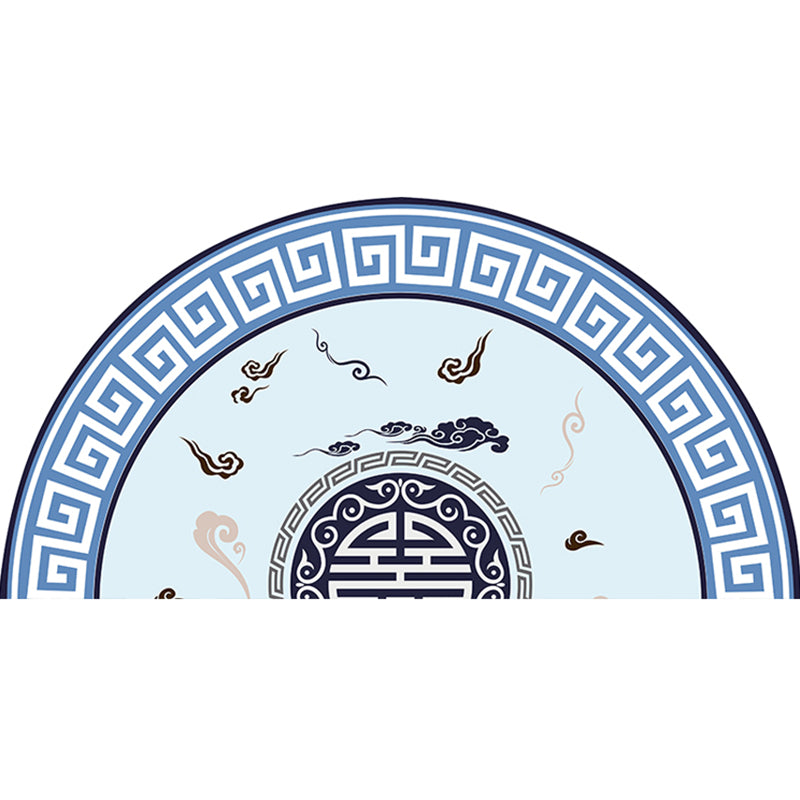 Chinoiserie Bedside Rug Multi Color Print Carpet Polypropylene Stain Resistant Non-Slip Rug with Greek Key Border Sky Blue Clearhalo 'Area Rug' 'Rug' 2257439