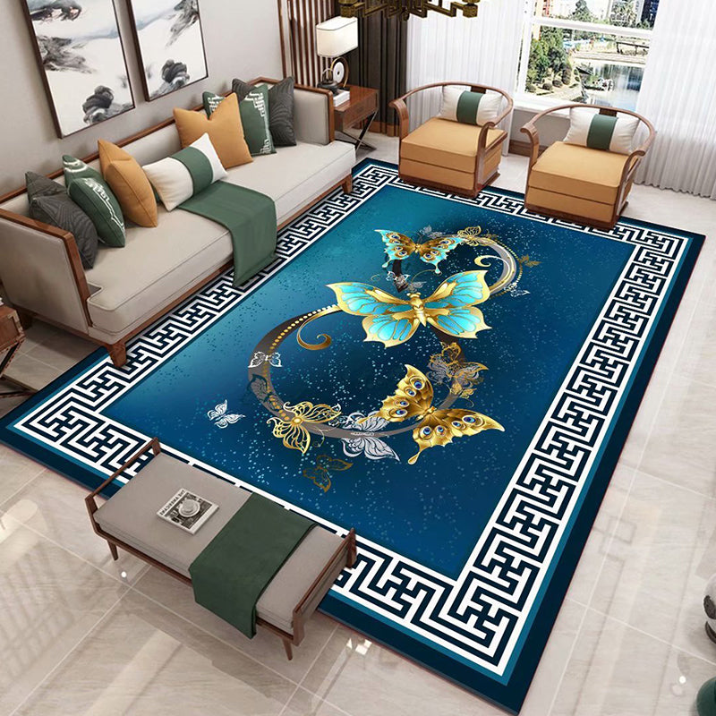 Chinese 3D Print Rug Multicolor Polyester Rug Pet-Friendly Non-Slip Washable Rug for Living Room Blue Clearhalo 'Area Rug' 'Rug' 2257452