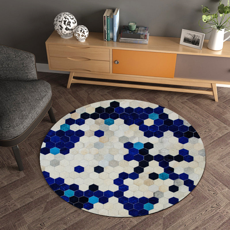 Multicolor Wood Look Geometric Rug Cowhide Modern Rug Stain Resistant Non-Slip Backing Rug for Home Blue Clearhalo 'Area Rug' 'Modern' 'Rugs' Rug' 2257468