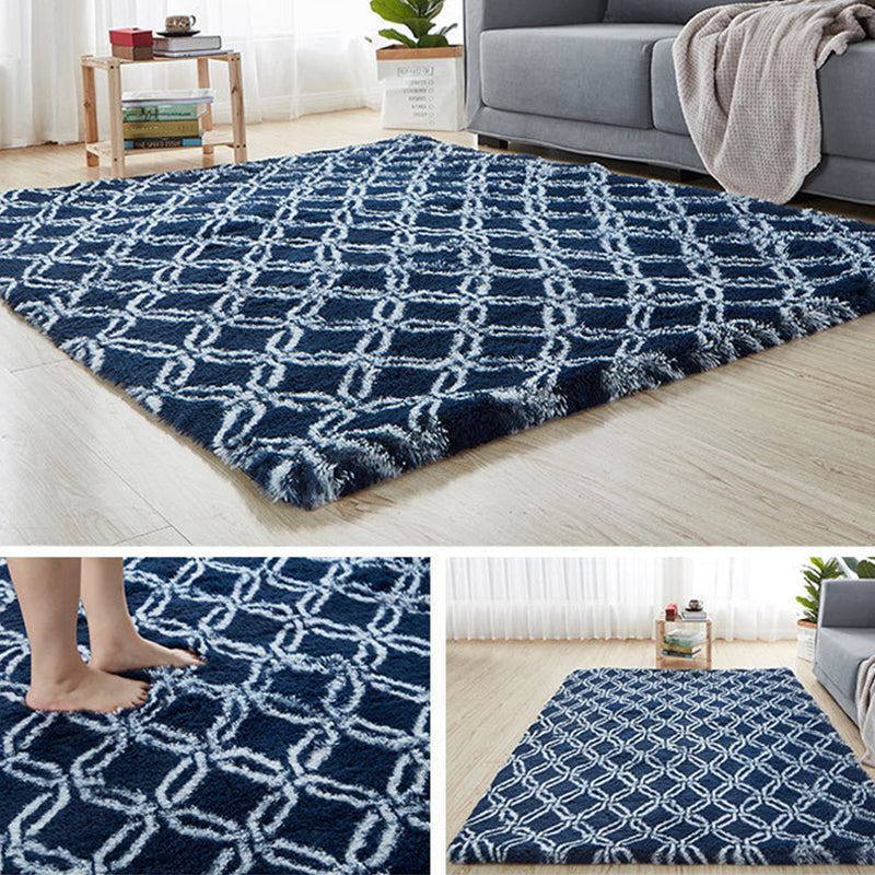 Comfy Trellis Print Rug Multicolor Contemporary Carpet Faux Wool Machine Washable Anti-Slip Backing Pet Friendly Rug for Room Royal Blue Clearhalo 'Area Rug' 'Casual' 'Rugs' Rug' 2257550