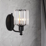 Modernist Cylinder Wall Light Clear Crystal 1 Head Bedroom Wall Mounted Light with Curved Arm in Black/Gold - Clearhalo - 'Modern wall lights' - 'Modern' - 'Wall Lamps & Sconces' - 'Wall Lights' - Lighting' - 225760