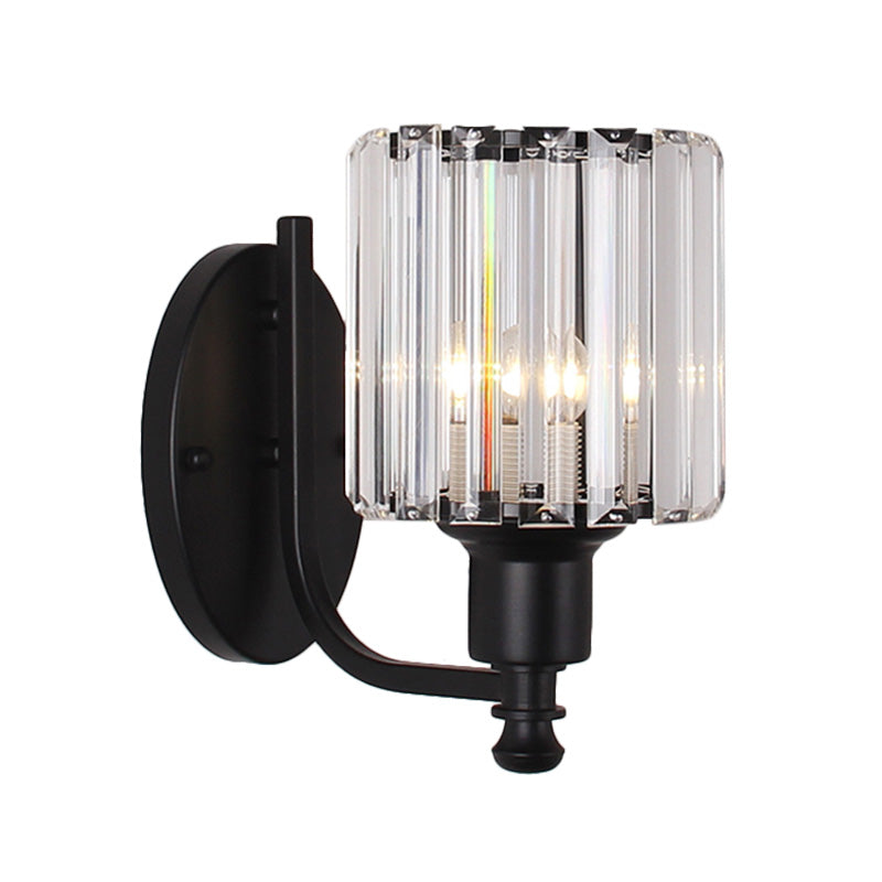Modernist Cylinder Wall Light Clear Crystal 1 Head Bedroom Wall Mounted Light with Curved Arm in Black/Gold - Clearhalo - 'Modern wall lights' - 'Modern' - 'Wall Lamps & Sconces' - 'Wall Lights' - Lighting' - 225761