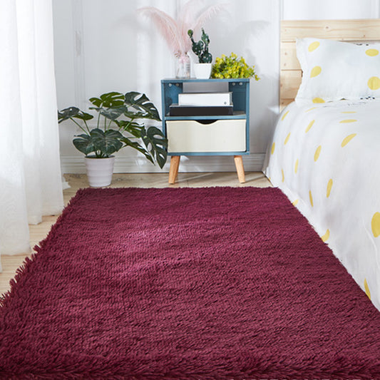 Simplicity Bedroom Area Rug Multi-Colored Plain Rug Shaggy Pet Friendly Anti-Slip Vacuum-Cleaning Rug Burgundy Clearhalo 'Area Rug' 'Casual' 'Rugs' Rug' 2257627