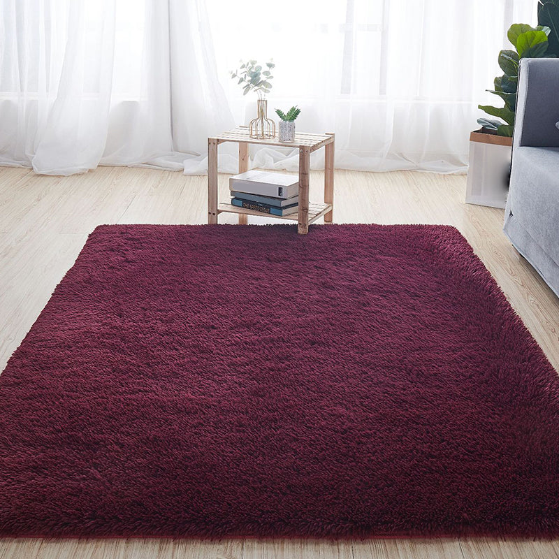 Comfort Solid Color Rug Multi-Color Scandinavian Carpet Plush Stain Resistant Anti-Slip Backing Machine Washable Rug for Home Burgundy Clearhalo 'Area Rug' 'Casual' 'Rugs' Rug' 2257700
