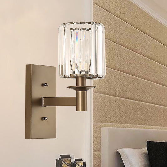 Contemporary Cylinder Wall Sconce Clear Glass 1/2-Bulb Bedroom Wall Lamp with Rectangle Backplate in Bronze Clearhalo 'Modern wall lights' 'Modern' 'Wall Lamps & Sconces' 'Wall Lights' Lighting' 225773