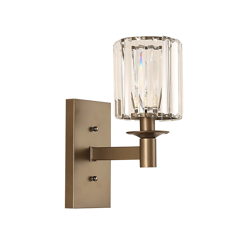 Contemporary Cylinder Wall Sconce Clear Glass 1/2-Bulb Bedroom Wall Lamp with Rectangle Backplate in Bronze Clearhalo 'Modern wall lights' 'Modern' 'Wall Lamps & Sconces' 'Wall Lights' Lighting' 225774