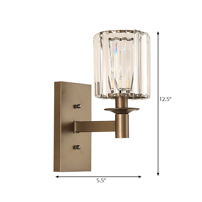 Contemporary Cylinder Wall Sconce Clear Glass 1/2-Bulb Bedroom Wall Lamp with Rectangle Backplate in Bronze