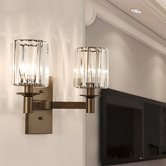 Contemporary Cylinder Wall Sconce Clear Glass 1/2-Bulb Bedroom Wall Lamp with Rectangle Backplate in Bronze 2.0 Bronze Clearhalo 'Modern wall lights' 'Modern' 'Wall Lamps & Sconces' 'Wall Lights' Lighting' 225776