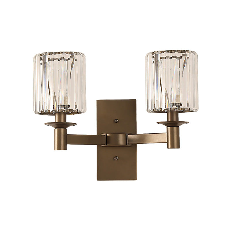 Contemporary Cylinder Wall Sconce Clear Glass 1/2-Bulb Bedroom Wall Lamp with Rectangle Backplate in Bronze