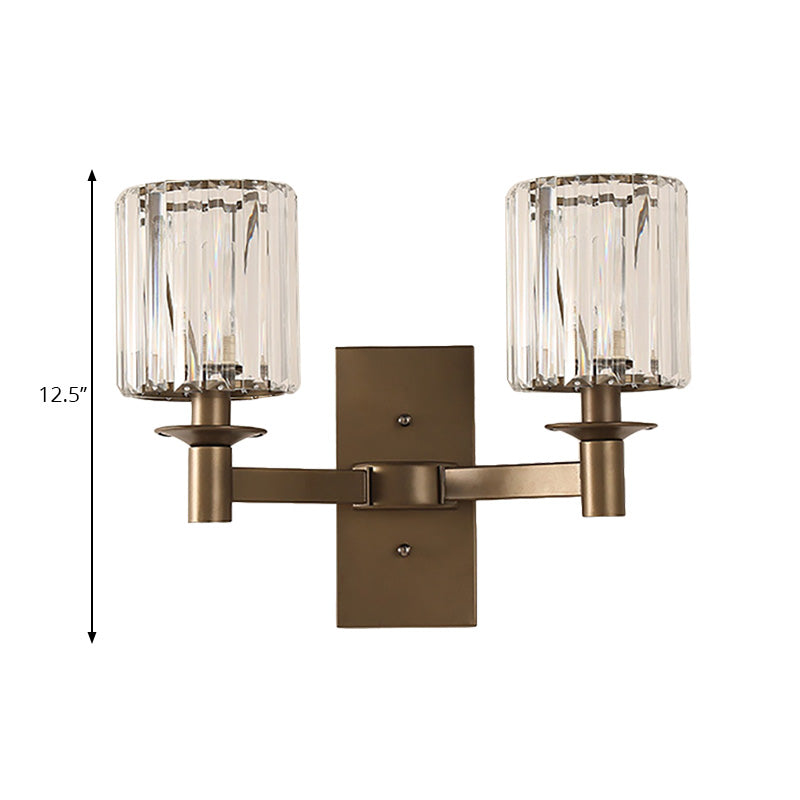 Contemporary Cylinder Wall Sconce Clear Glass 1/2-Bulb Bedroom Wall Lamp with Rectangle Backplate in Bronze Clearhalo 'Modern wall lights' 'Modern' 'Wall Lamps & Sconces' 'Wall Lights' Lighting' 225778